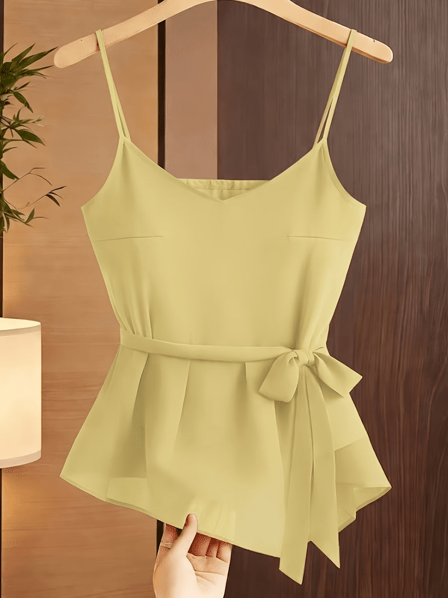 New Style Women's Strappy Camisole Vest, Versatile Summer Body-Conforming Base Layer, Elegant Ladies' Inner Top - 【Light Yellow】
