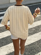 Casual Minimalist Light Yellow Round Neck Short Sleeve Loose Women'S T-Shirt - Khaki