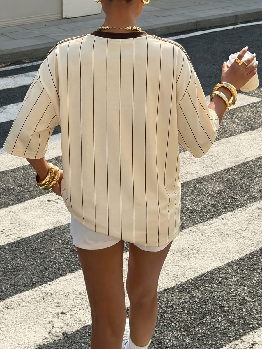 Casual Minimalist Light Yellow Round Neck Short Sleeve Loose Women'S T-Shirt - Khaki