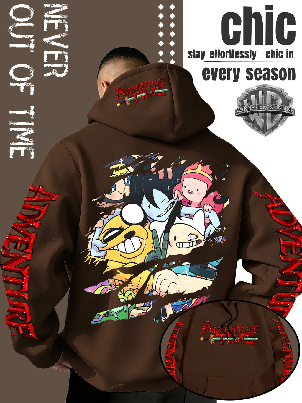 Men'S Hooded Sweatshirt Adventure Cartoon Theme Energetic Playful Gathering Group Anime Ripped Graffiti Print Pullover Top Autumn Winter Soft Comfortable Long Sleeve Hoodie Machine Washable Non-Pilling Durable Fabric American Trendy Street Style Men - Coffee Color