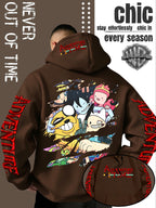 Men'S Hooded Sweatshirt Adventure Cartoon Theme Energetic Playful Gathering Group Anime Ripped Graffiti Print Pullover Top Autumn Winter Soft Comfortable Long Sleeve Hoodie Machine Washable Non-Pilling Durable Fabric American Trendy Street Style Men - Coffee Color