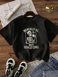 Summer Cartoon Skull Print Women's Round Neck T-Shirt Loose Slim Fit - Black