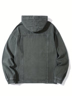 YASUYUAN Men's Light Color Denim Hooded Jacket - Loose Fit -Blend (Suitable for all-Season Wear) with Shrunk Hem & Sleeve Roll, Casual Outerwear, Machine Washable Denim Coat - fern green
