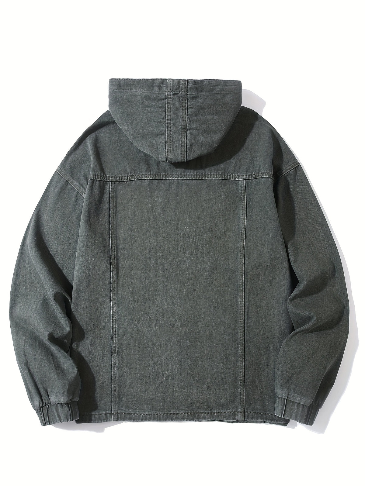 YASUYUAN Men's Light Color Denim Hooded Jacket - Loose Fit -Blend (Suitable for all-Season Wear) with Shrunk Hem & Sleeve Roll, Casual Outerwear, Machine Washable Denim Coat - fern green
