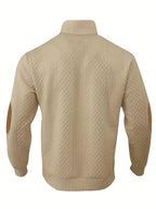 5pcs Set Men's Textured Jacquard Knit Vintage Casual Button-Up Stand Collar Long Sleeve Top, Versatile Basic Solid Color for Autumn/Winter Outings and Home Wear - Khaki 5