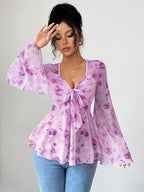 Women'S Fashion Casual Printed Top - Purple