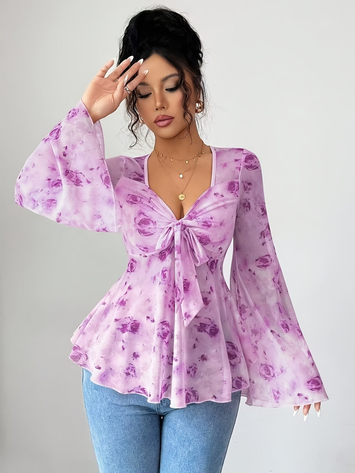 Women'S Fashion Casual Printed Top - Purple