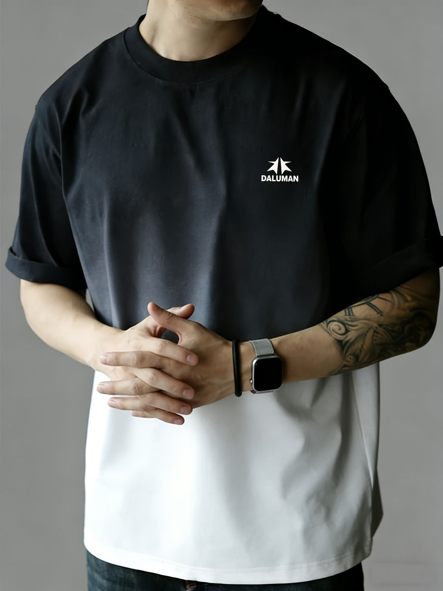 Daruman Outdoor Brand Summer Men'S Short Sleeve T-Shirt Summer Men'S Short Sleeve Loose Thick Gradient Color T-Shirt Men'S Drop Shoulder Loose Top Comfortable Pure Casual Round Neck Short Sleeve Men - Black