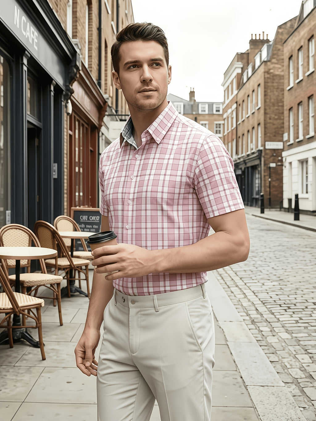 Multi-Color Plaid Men'S Short Sleeve Shirt 4pcs Set, Christmas Gift, Holiday Wear, Office, Date Night, Easy Fit with Festive Style, Casual Wear, Full Holiday Atmosphere, Easy to Get Festive Photos, Easy Cut, Versatile for Layering And Single Wear - Green+Pink+Silvery Gray+Dark Blue