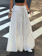 Women's White Polka Dot Casual Vacation Skirt, Suitable for Outings, Streetwear, Y2K Style Clothing, Spring/summer Wear, White Bohemian Skirt, Summer Maxi Skirt - White