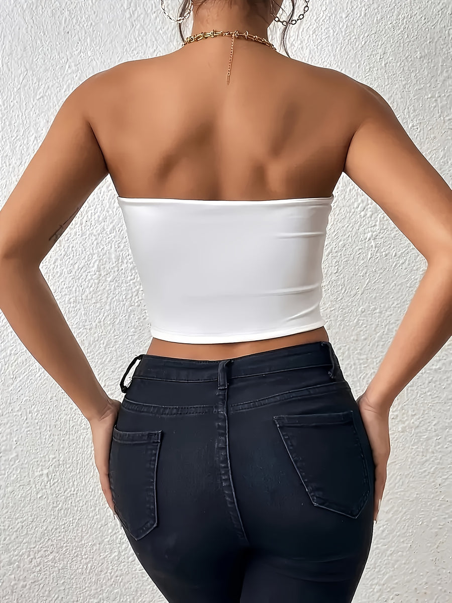 Millennium Spice "BADDIE" Printed Tube Top, Casual Tube Top, All-season Comfort, Y2K Women's Dress. - White