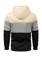 [Shule Shui OBM] "Men's Fashion Sweatshirt" New High-Quality Men's Sweatshirt, Soft and Skin-Friendly, Durable and Retains Shape, Three-Color Patchwork for Stylish Daily Sports and Leisure, Trendy and Versatile, Simple Printed Hooded Sweatshirt - Beige gray black