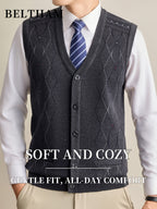New Autumn Winter Men Thick Knit Vest, Ideal Gift for Dad And Husband, Knit Waistcoat with Pockets, Warm Cold Resistant Soft Comfortable Sweater Vest, Minimal Elegant Versatile Top for Daily Casual Business Sports Camping Wear - Dark Gray