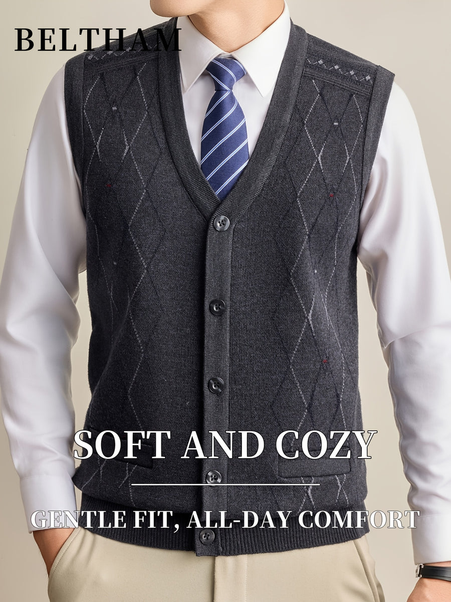 New Autumn Winter Men Thick Knit Vest, Ideal Gift for Dad And Husband, Knit Waistcoat with Pockets, Warm Cold Resistant Soft Comfortable Sweater Vest, Minimal Elegant Versatile Top for Daily Casual Business Sports Camping Wear - Dark Gray