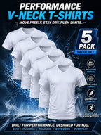 Men'S Summer Classic V-Neck Casual Short Sleeve T-Shirt 5pcs Set, Summer Essential | Solid Color, Quick-Dry Polyester Fiber, Ideal for Outdoor Running And Exercise, Machine Washable - 5PCS-white