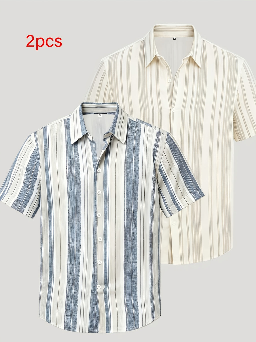 2pcs Men'S Contrasting Checkered Patchwork Short-Sleeved Shirt, Business Casual Lapel Cardigan Top - Blue+Light White