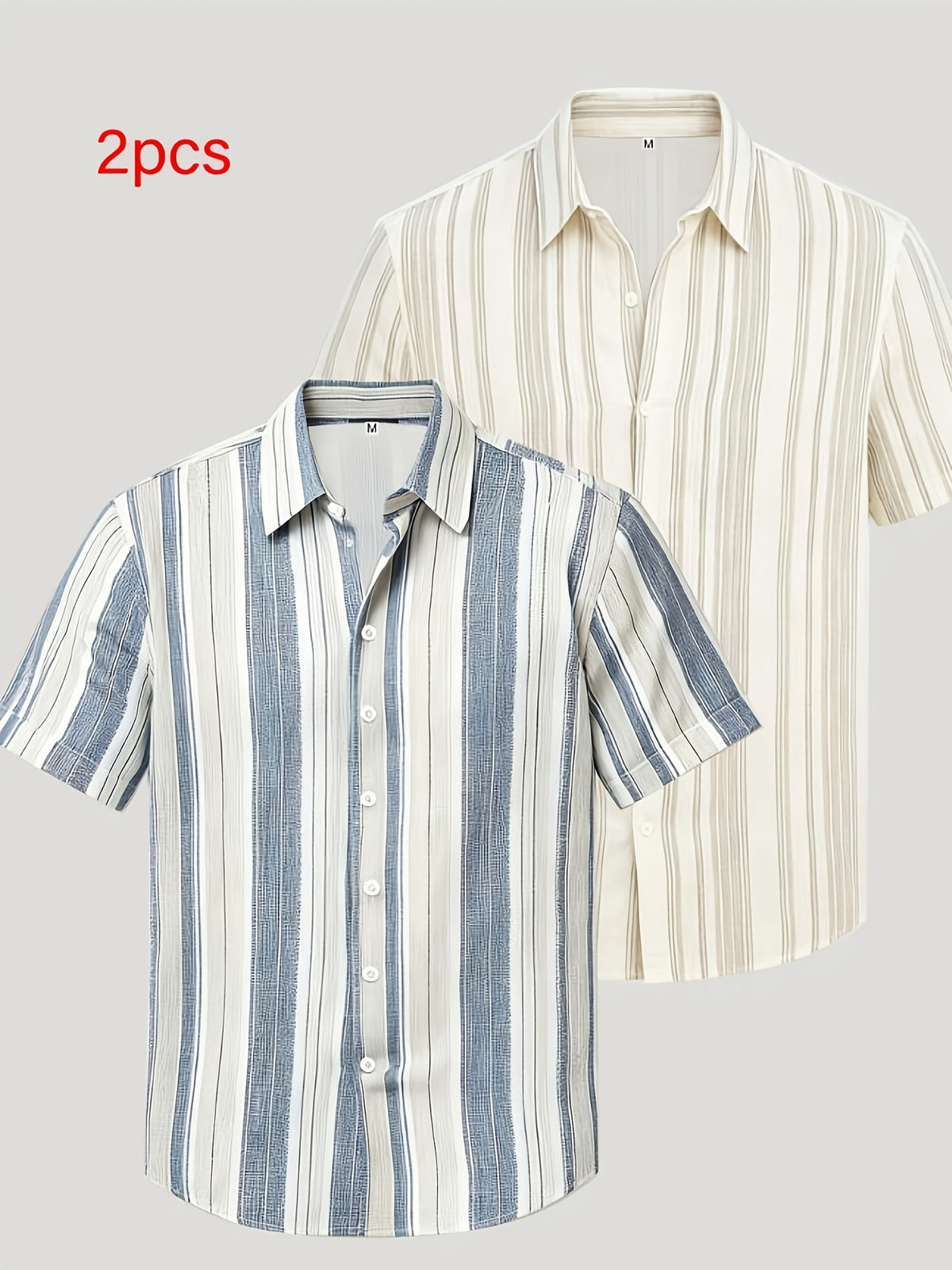 2pcs Men'S Contrasting Checkered Patchwork Short-Sleeved Shirt, Business Casual Lapel Cardigan Top - Blue+Light White