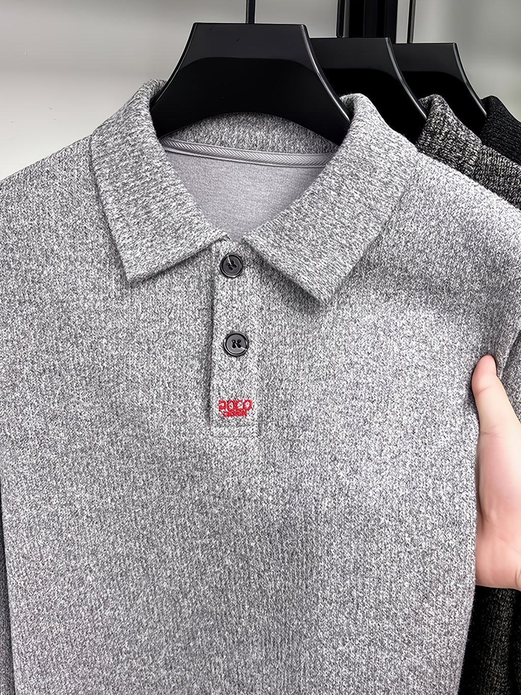Men's Multi-Color Floral Yarn Lapel Polo Knit Shirt for Autumn, Long Sleeve Thick Pullover Top with Textured Finish, Suitable for Business Commuting, Business Trips & Parties, Daily Home Wear, and Casual Layering - Tingyan Light Gray