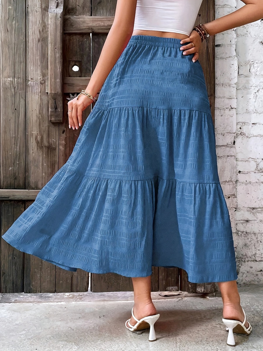 Elegant Solid Color Pleated Skirt for Vacation - Blue
