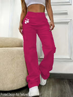 Women's Casual Trousers with a Creative Heart and Cherry Print Design, Fashionable Cargo Pants - D355-WHY2075 - Rose Red