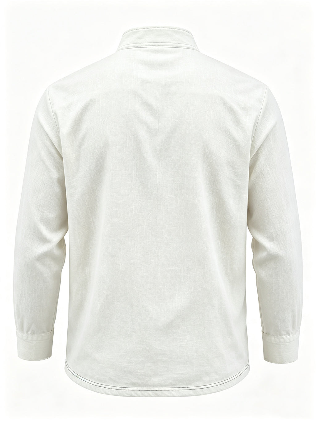 Men's Linen Long Sleeve Henley Shirt Stand Collar Loose Polo Shirt Men's Linen Zipper Casual Shirt - White