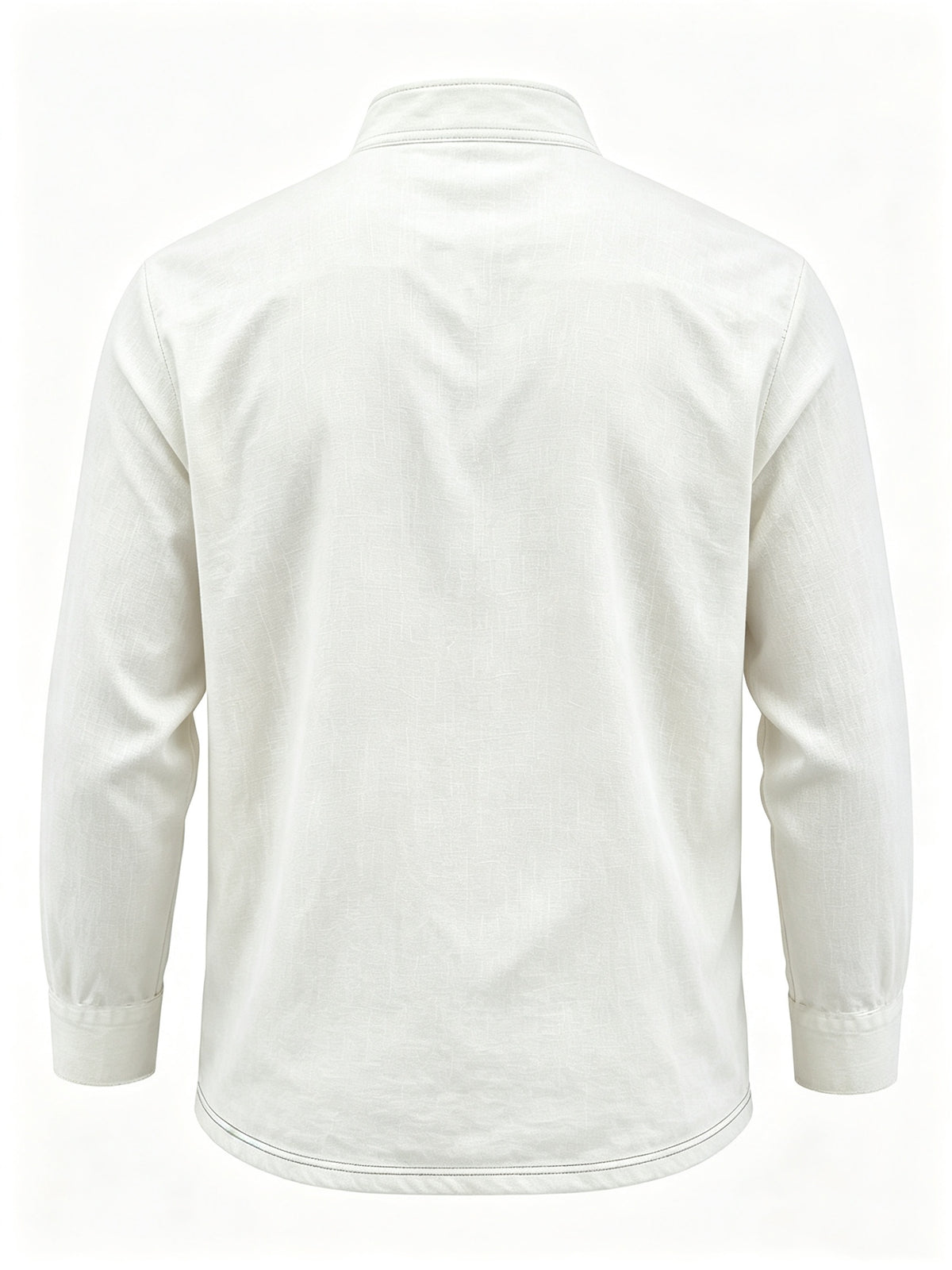 Men's Linen Long Sleeve Henley Shirt Stand Collar Loose Polo Shirt Men's Linen Zipper Casual Shirt - White