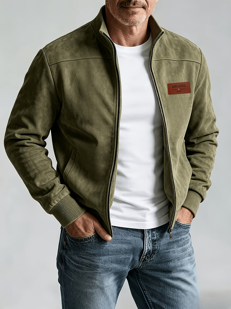 Whale Crossing OBM Early Autumn New Outdoor Men's Stand Collar Zipper Jacket - Olive Green Color