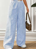 Fashionable Wide-Leg Women'S Pants - Blue Stripes