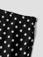 Women'S Vintage Polka Dot Satin Skirt - Black