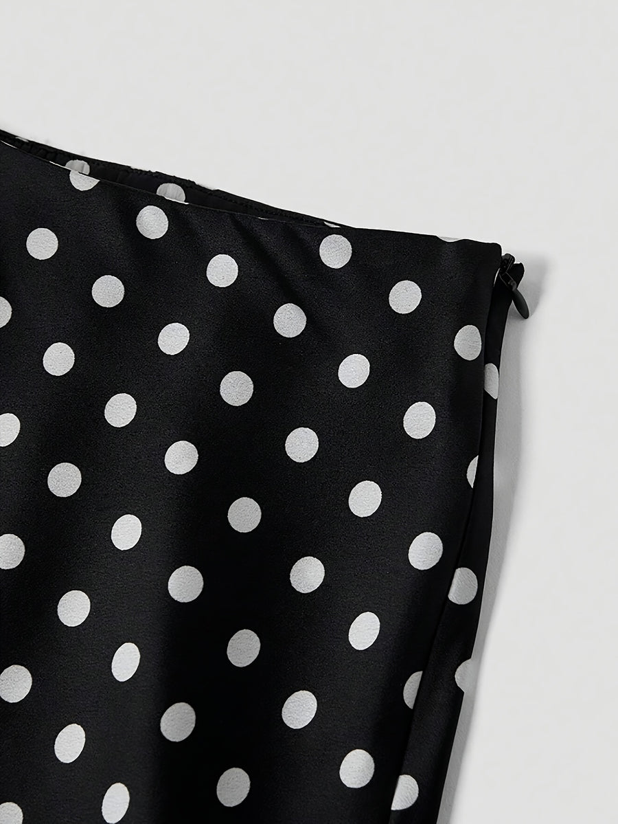 Women'S Vintage Polka Dot Satin Skirt - Black