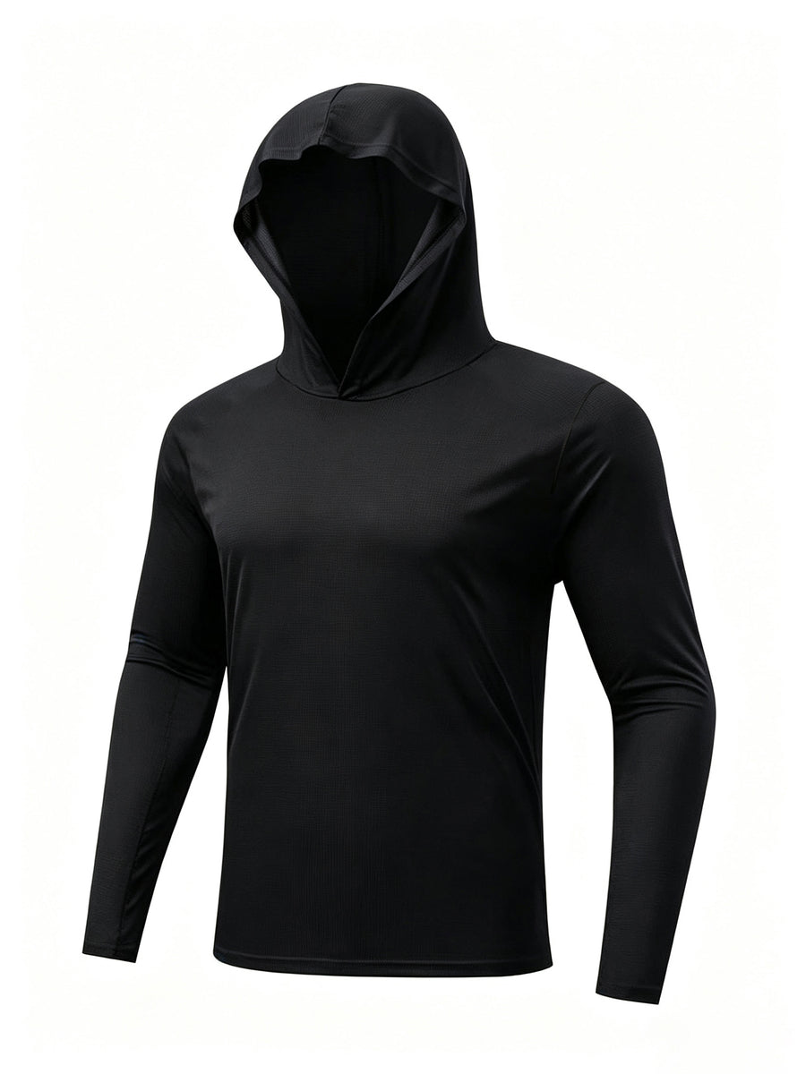 7pcs Men's Quick-Dry Hooded - Soft Breathable Lightweight Hoodie Suitable for Fishing, Outdoor Sports & Gym, - Long Sleeve Fitness Shirt with Hood, Machine Washable for Running,, and Casual Wear - 3 Black + 2 Green + 2 Gray