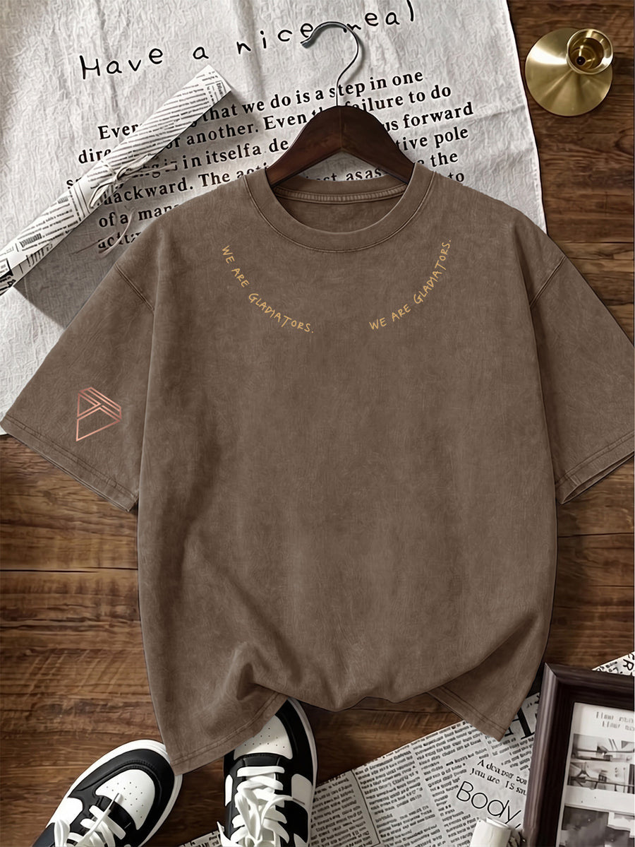 Short Sleeve T-Shirt Men'S Loose Washed Distressed Top Arched Text Triangle Geometric Trendy Print Multi-Color Casual Matching American Street High Street Hip-Hop Couple Style Short Sleeve Daily Outing Commuting Sports Fitness Street Style Y2K Top - Brown