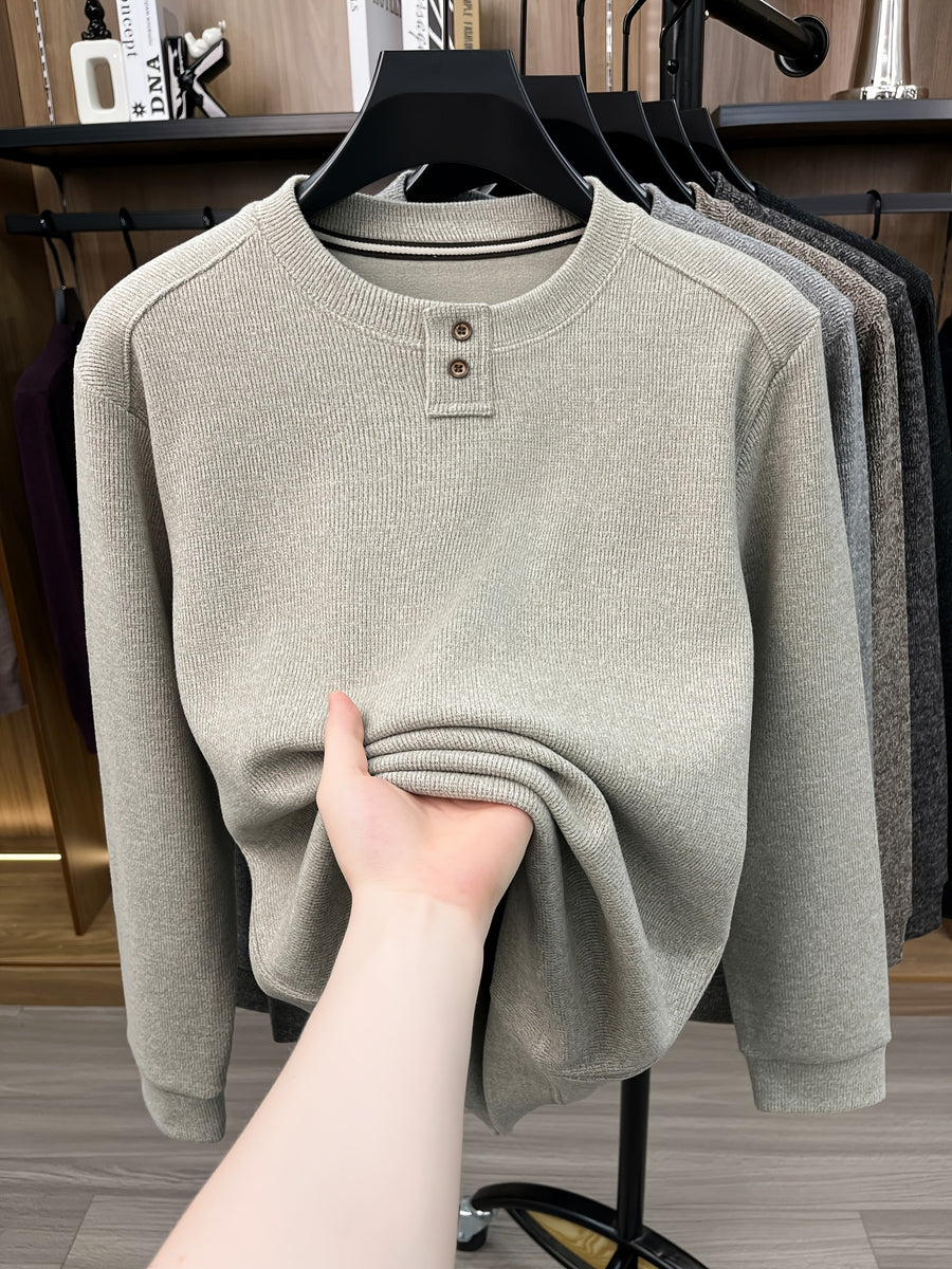 Du Jing Lan OBM 1pc Autumn/Winter New Arrival Men's Knitted Pullover, Old Money Style Solid Color Striped Crew Neck Long Sleeve Knit Pullover, Men's Business Casual Fashion Striped Sweater, Suitable for Layering or Wearing as an Inner Layer - Beige Apricot