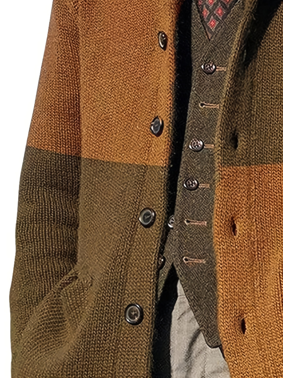 Men's Autumn and Winter New Style Lapel Single Breasted Cardigan Color Blocked Fashionable Casual Business Versatile Slim Fit Skin Friendly Comfortable Soft Warm Long Sleeved Pocket Durable Sports Vitality Simple Knitted Sweater - Coffee Brown