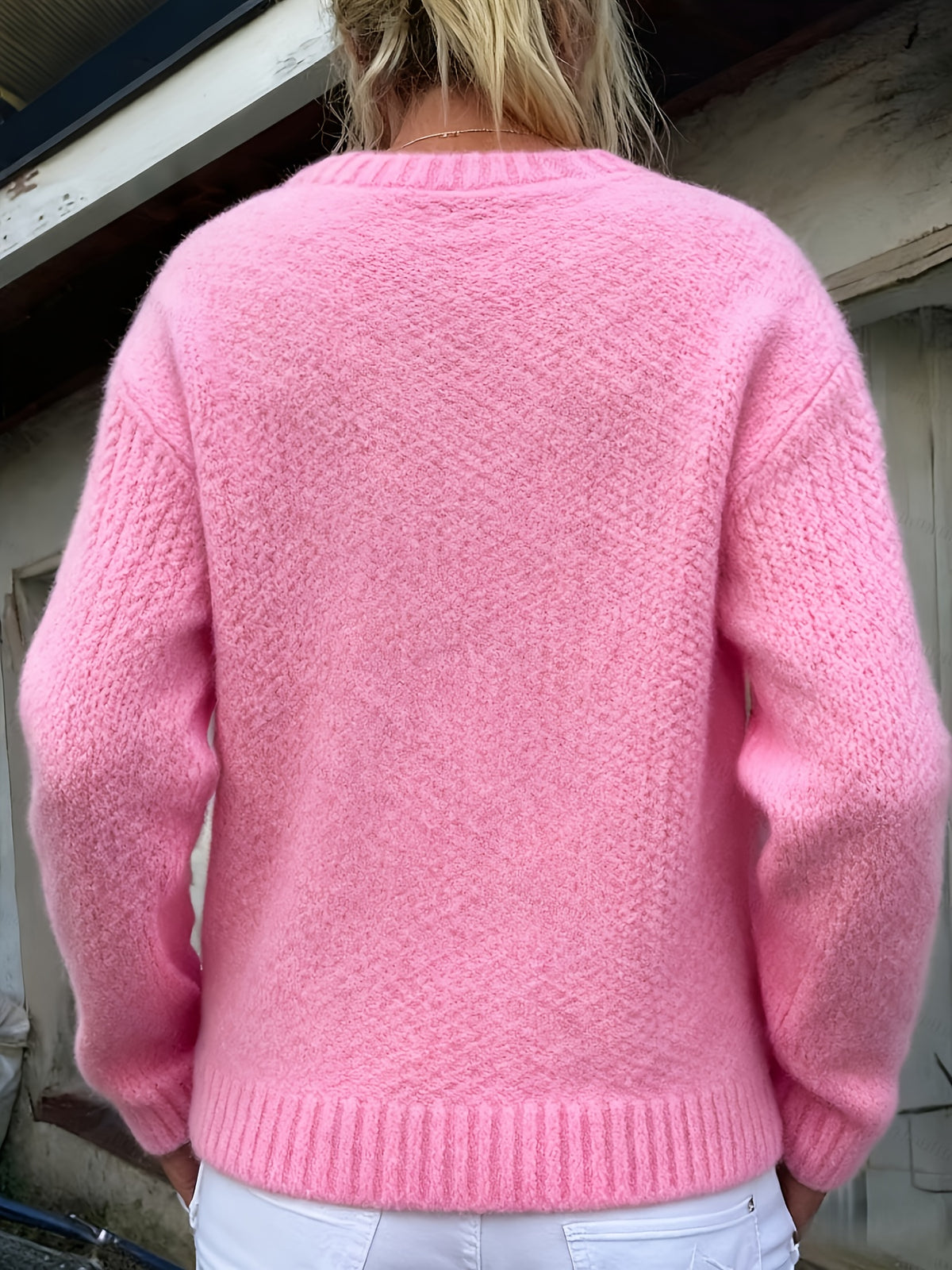 Women'S Thick Needle Sweater, Suitable for Autumn And Winter, Casual Warmth, Elegant And Versatile, Ideal for Holiday Parties. Long-Sleeved Shirt - Pink Color
