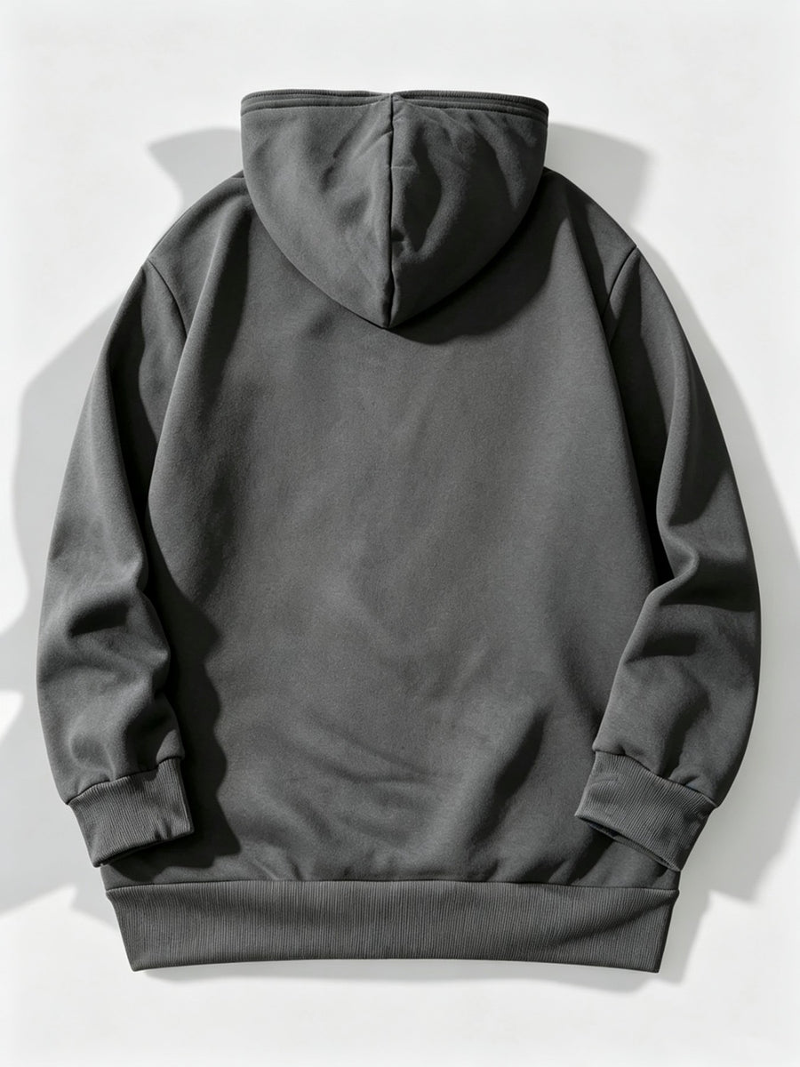 New Men'S Solid Color Autumn Winter Casual Athletic Top Men'S Hooded Zipper Sweatshirt - Grey