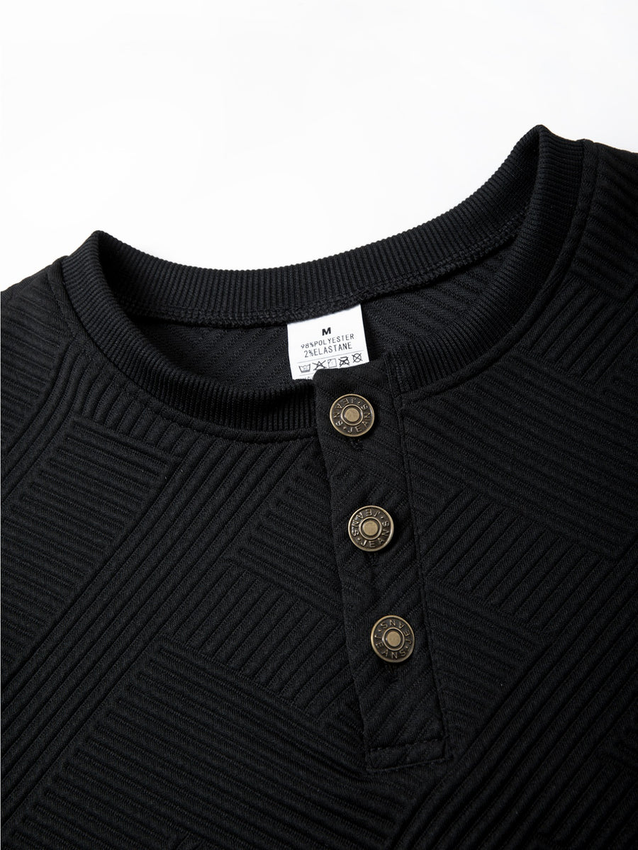 Men'S Henley Collar Long Sleeve T-Shirt Top Spring Autumn 5pcs Set Breathable Skin-Friendly Knit Fabric Contrast Color Button Half-Open Diamond Relief Jacquard Fabric Ribbed Cuffed Business Casual Men'S Base Layer Long Sleeve T-Shirt Suitable for Da - Black+Book White+Khaki+Light Gray+Book White