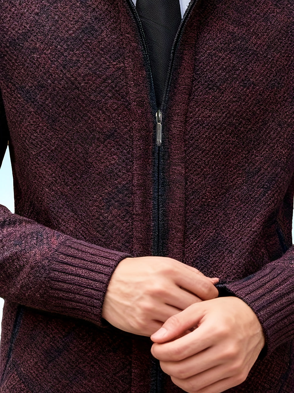 Autumn and Winter Casual Sweater Cardigan Jacket for Men, Thick Zipper Jacket with a Slightly Loose Three-dimensional Cut, Hiding Flesh and Slimming Without Dragging, Easily Creating a Fashionable Business Image (only Includes 1 Jacket) - Burgundy