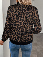 Women's New Leopard Print Ribbed Cuff Zip-Up Lightweight Casual Jacket, Fashionable and Elegant Commuter Vacation Outerwear for Daily Wear in Spring, Summer, and Autumn - Khaki