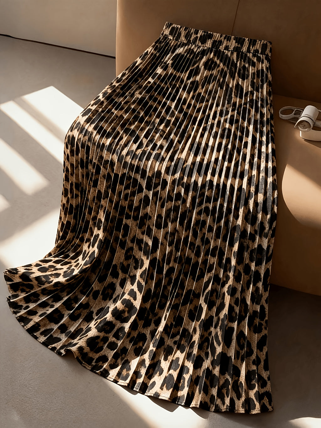 Women's Leopard Print Pleated A-Line Skirt with Elastic Waistband - Elastic Waistband Suitable for Spring, Summer, and Autumn, Machine Washable Non-sheer Skirt, Ideal for Both Casual and Formal Wear - Mixed colors