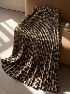Women's Leopard Print Pleated A-Line Skirt with Elastic Waistband - Elastic Waistband Suitable for Spring, Summer, and Autumn, Machine Washable Non-sheer Skirt, Ideal for Both Casual and Formal Wear - Mixed colors