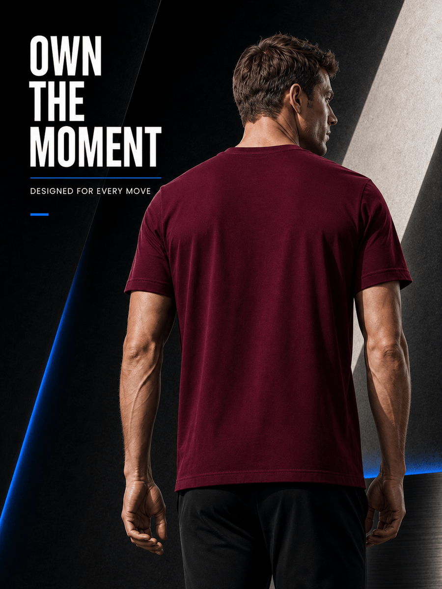 5pcs of High-quality Men's Pure-color Short-sleeved T-shirts, Assorted in 5 Different Colors, Fashionable, Casual, Comfortable, Lightweight, Basic-style Tops, Suitable for Daily Wear, Work, Sports, and as Gifts - 5-Piece Set in Wine Red, Blue, White, and Black
