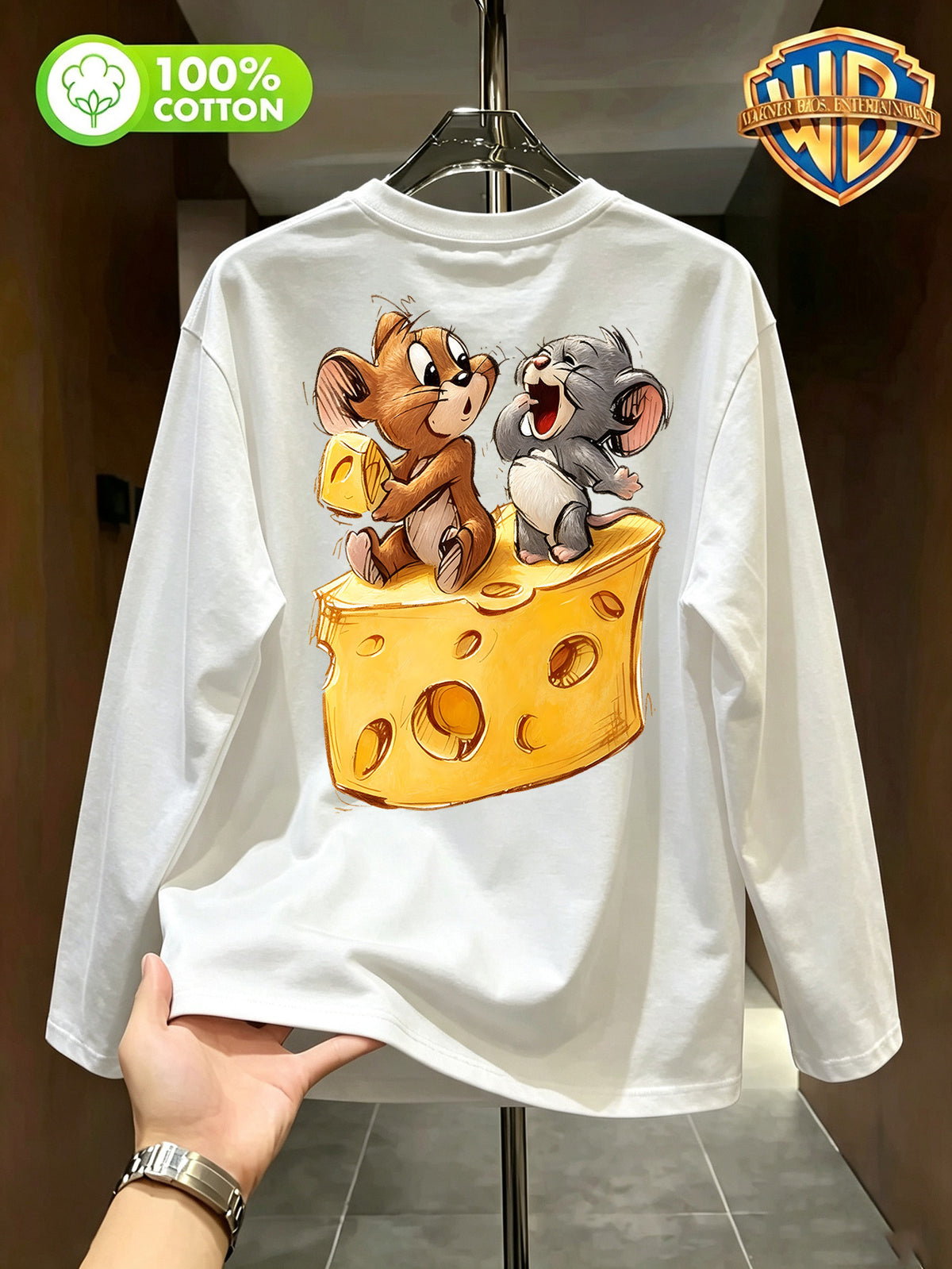Authorized by Warner Bros., Printed 100% Pure T-Shirt, Men'S Comfortable And Versatile Loose Summer | Autumn | Long Sleeve T-Shirt, Suitable for Outdoor Sports, Gym, And Multi-Functional Sports Casual Loose Wear - White