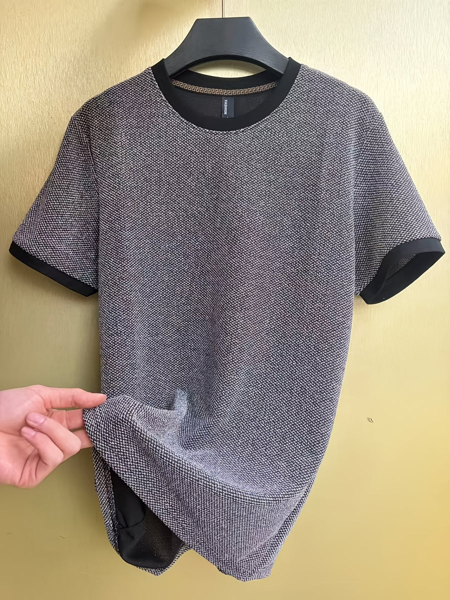 European Fashion Men'S Jacquard Short Sleeve T-Shirt, Metallic Men'S Wear, Premium Top - 10309 Huikecang-8198 silver