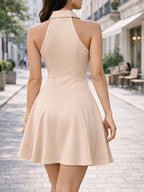 Women's V-neck A-line Mini Dress, Sleeveless Suitable for & Glitter Skating Dress Work, Daily, Party - Apricot