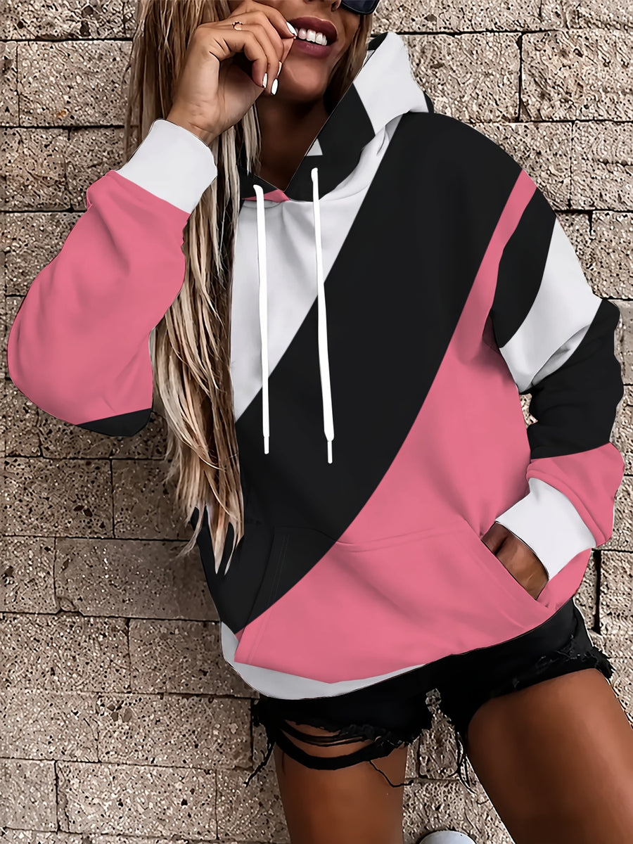 Women's Long Sleeve Drawstring Sweatshirt, Casual Loose Fit Pocket Sweatshirt - Mixed colors