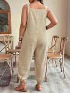 Standard Size Women's Spring/Summer Elegant and Fashionable Commuter Striped Pocket Cuffed Suspender Jumpsuit - Yellow And White Stripes