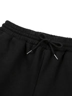 Heartbeat ECG Heart Pattern Print, American Vintage Korean-Style Relaxed Fit Women's Loose Crew Neck Long Sleeve Top and Drawstring Straight-Leg Wide-Leg Pants 2pcs Set, Simple Casual Sportswear, and Flattering on All Body Types, Versatile for All - White+black
