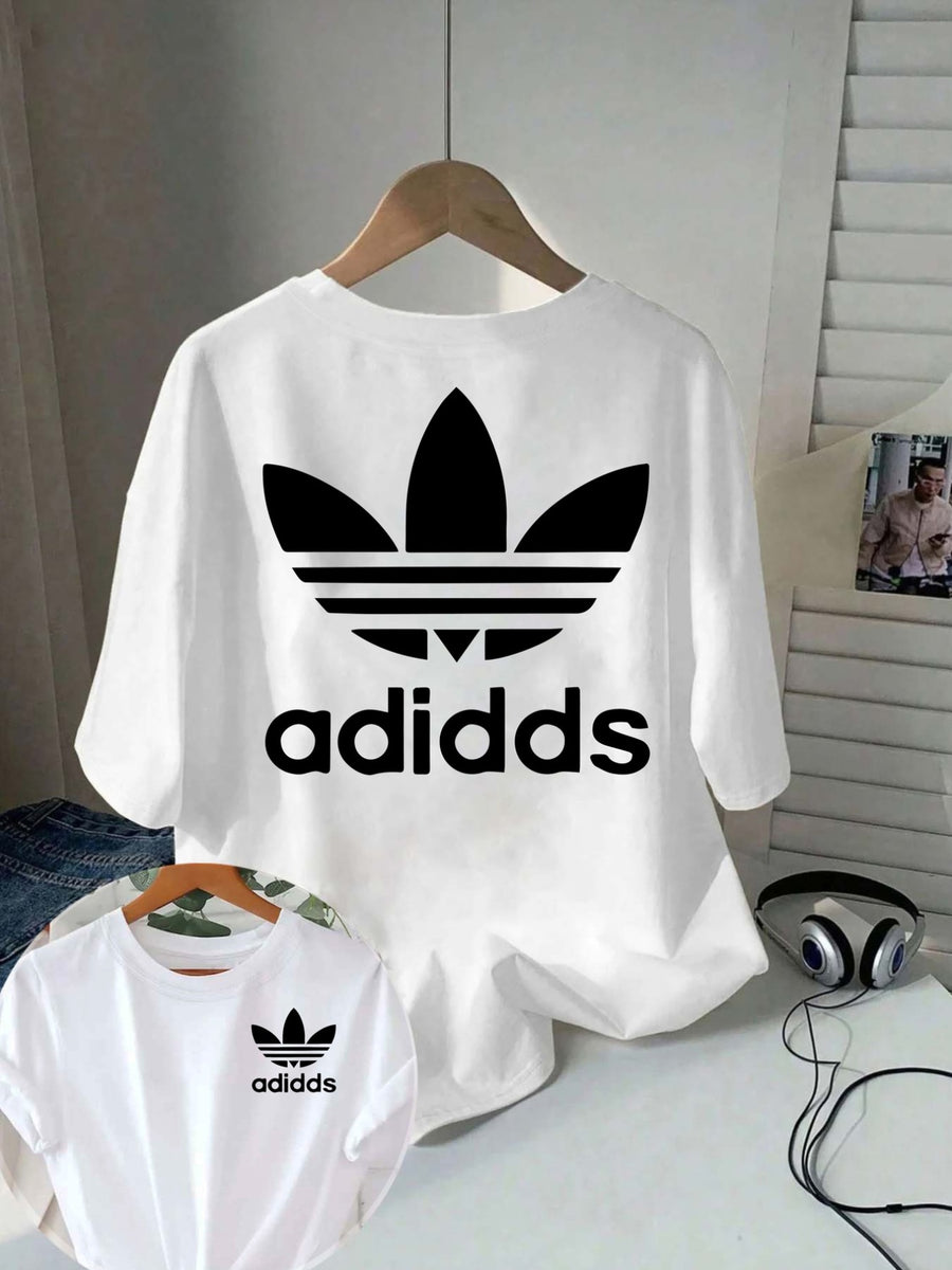 Short-sleeved T-shirt with Floral Logo | Trendy Printed T-shirt for Women'S Spring and Summer, Casual Style, Crew Neck, Regular Length - White