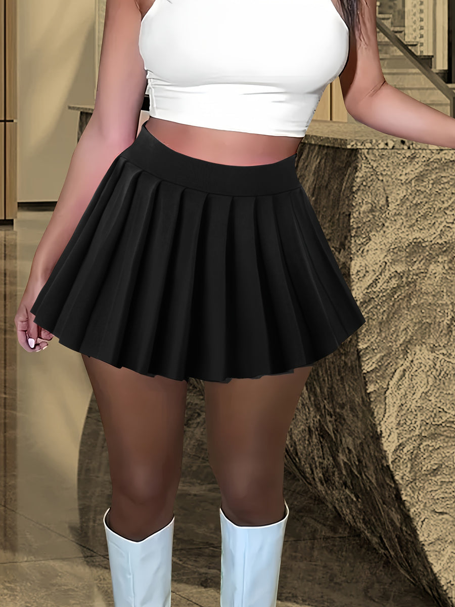 Solid Color Versatile High-Waist Pleated Mini Skirt - Flattering And Stylish for Women - Black